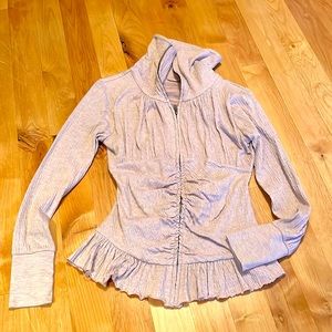 Anthropologie Eloise textured gray orchid pink heathered turtleneck jacket M